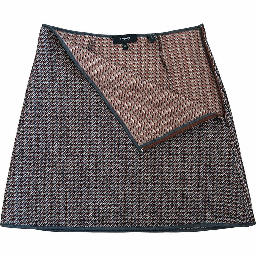 Theory Walden Tweed HW Mini B A-Line Skirt in Brown Multi